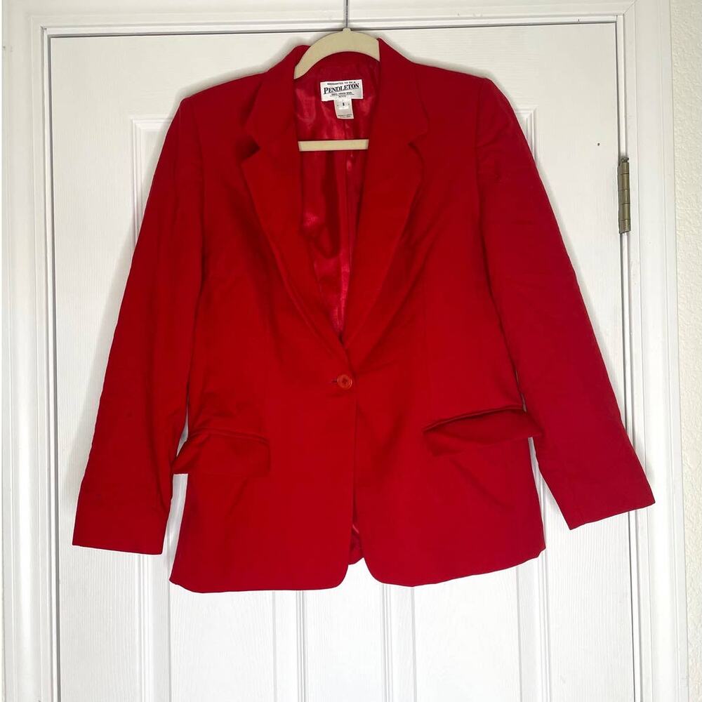 Pendleton Red Wool Blazer size 8 petite Holiday Christmas Blazer Vintage 90s Y2k